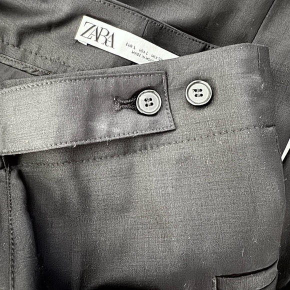 MINT COND ZARA WIDE LEG PLEATED BLACK TROUSERS SIZE LARGE WITH ADJUSTABLE WAIST - Picture 9 of 9